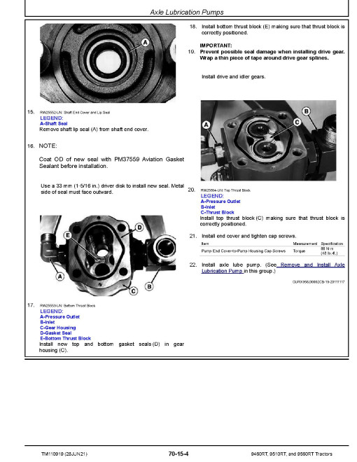 John Deere 9460RT, 9510RT and 9560RT Tracked Tractors Repair Manual (TM110919) John Deere 9460RT, 9510RT and 9560RT Tracked Tractors Repair Manual (TM110919)