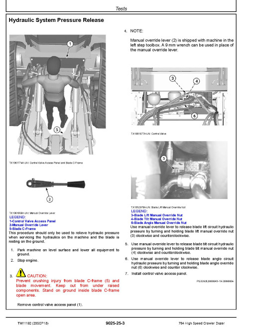 John Deere 764 High Speed Dozers Operation and Test Manual (TM11192)