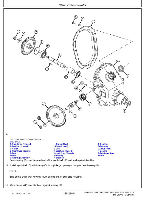 John Deere S550, S660, S670, S680, S685 and S690 STS Combines (SN: 745101-765000) Repair Manual (TM112019)