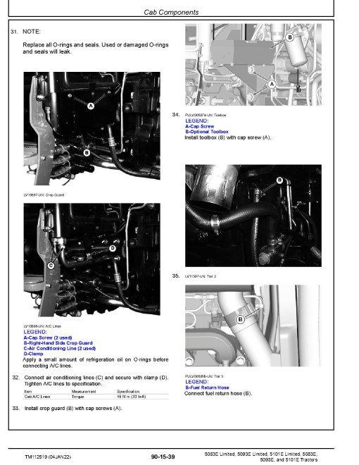 John Deere 5083E, 5083E Limited, 5093E, 5093E Limited, 5101E and 5101E Limited T2/S2 and T3/S3A Tractors Repair Manual (TM112519) John Deere 5083E, 5083E Limited, 5093E, 5093E Limited, 5101E and 5101E Limited T2/S2 and T3/S3A Tractors Repair Manual (TM112519)