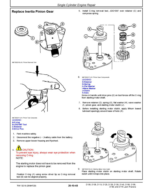John Deere D100, D105, D110, D120, D125, D130, D140, D150, D155, D160 and D170 Lawn Tractors (North America, SN. from 010001) Technical Manual (TM113219) John Deere D100, D105, D110, D120, D125, D130, D140, D150, D155, D160 and D170 Lawn Tractors (North America, SN. from 010001) Technical Manual (TM113219)
