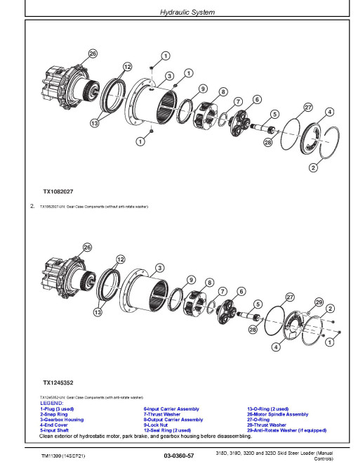 John Deere 319D, 323D Compact Track Loaders, 318D and 320D Skid Steer Loaders Repair Manual (TM11399)