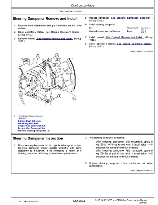 John Deere 319D, 323D Compact Track Loaders, 318D and 320D Skid Steer Loaders Repair Manual (TM11399)