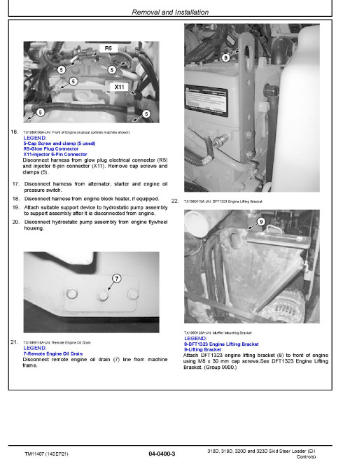 John Deere 319D, 323D Compact Track Loaders, 318D and 320D Skid Steer Loaders with EH Controls Repair Manual (TM11407) John Deere 319D, 323D Compact Track Loaders, 318D and 320D Skid Steer Loaders with EH Controls Repair Manual (TM11407)