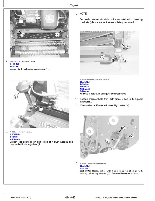 John Deere 180SL, 220SL and 260SL Walk Greens Mower Technical Manual (TM114119) John Deere 180SL, 220SL and 260SL Walk Greens Mower Technical Manual (TM114119)