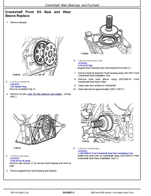 John Deere 350D and 400D Series II Articulated Dump Trucks (SN: 626763-642001) Repair Manual (TM11519)