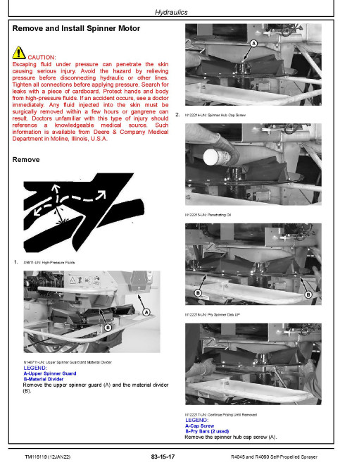 John Deere R4045 and R4060 Self-Propelled Sprayers (North American Edition) Repair Manual (TM116119) John Deere R4045 and R4060 Self-Propelled Sprayers (North American Edition) Repair Manual (TM116119)