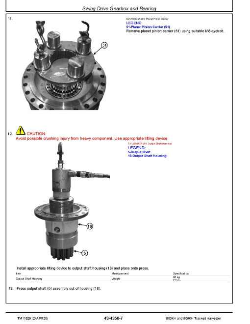 John Deere 903KH and 909KH Tracked Harvesters Repair Manual (TM11626)