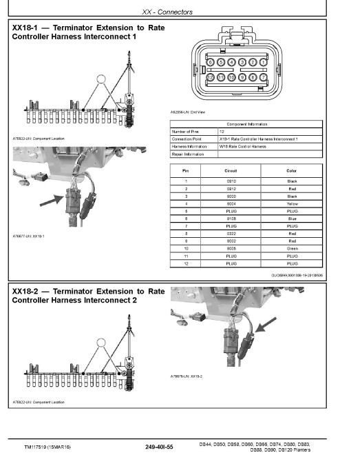 John Deere DB120, DB44, DB50, DB58, DB60, DB66, DB74, DB80, DB83, DB88 and DB90 Planters Diagnostic Manual (TM117519)
