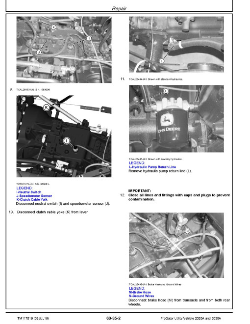 John Deere ProGator 2020A and 2030A Utility Vehicles (SN. from 060001) Technical Manual (TM117819) John Deere ProGator 2020A and 2030A Utility Vehicles (SN. from 060001) Technical Manual (TM117819)