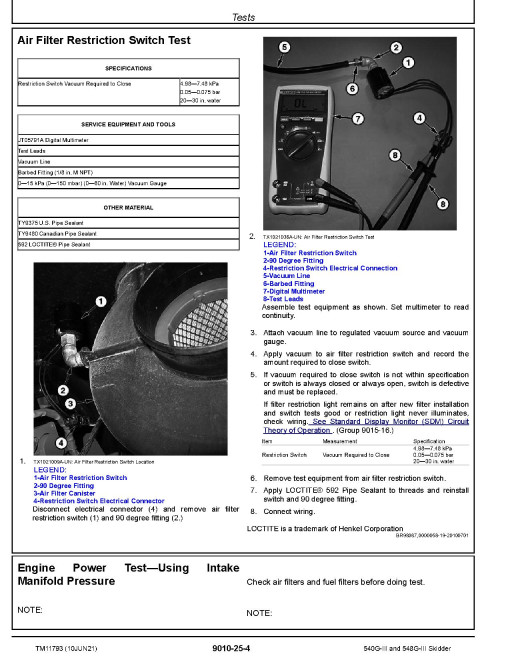 John Deere 540G-III Cable Skidders and 548G-III Grapple Skidders (SN. from 630436) Operation and Test Manual (TM11793) John Deere 540G-III Cable Skidders and 548G-III Grapple Skidders (SN. from 630436) Operation and Test Manual (TM11793)