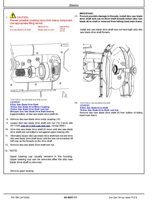 John Deere FR21B Disk Saw Felling Heads Technical Manual (TM11854)