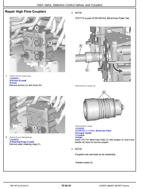 John Deere 9470RT, 9520RT and 9570RT Tracked Tractors (SN: 906000-916999) Repair Manual (TM119719) John Deere 9470RT, 9520RT and 9570RT Tracked Tractors (SN: 906000-916999) Repair Manual (TM119719)
