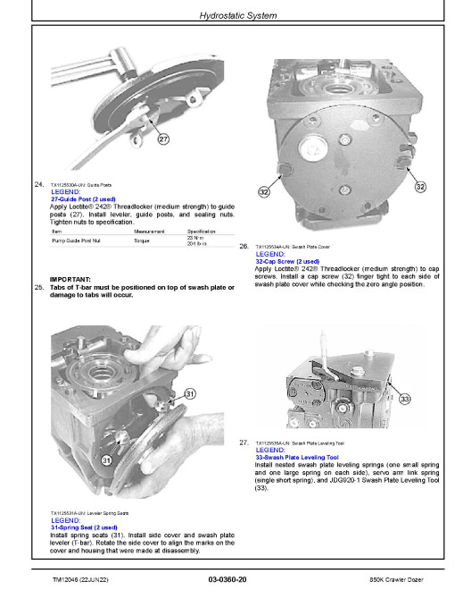 John Deere 850K (SN: E178122-271265) Crawler Dozers Repair Manual (TM12046)