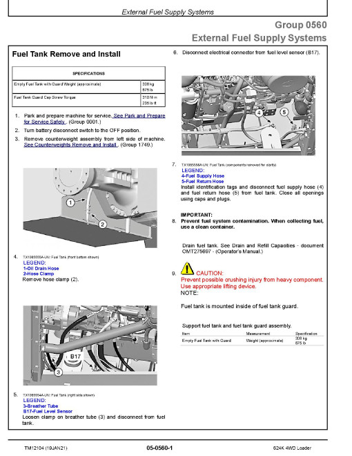 John Deere 624K (SN: 642635-658064) 4WD Loaders with Engine 6068HDW79 (T3), 6068HDW83 (S2) Repair Manual (TM12104) John Deere 624K (SN: 642635-658064) 4WD Loaders with Engine 6068HDW79 (T3), 6068HDW83 (S2) Repair Manual (TM12104)