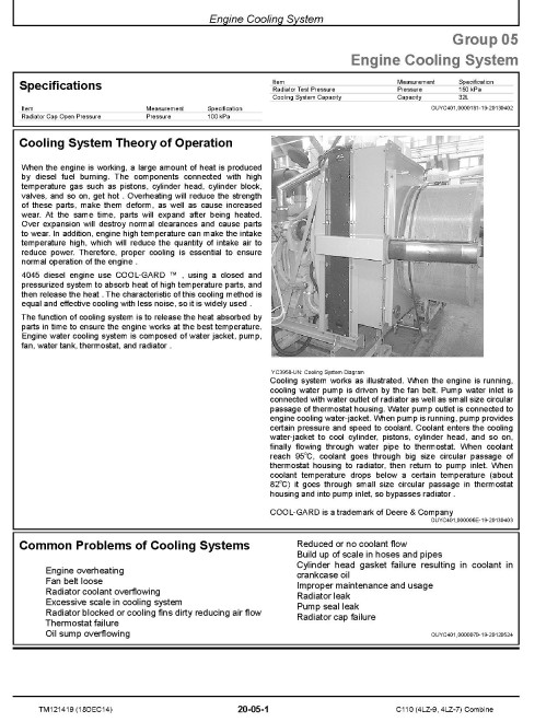 John Deere C110 (4LZ-7, 4LZ-9) Combines Repair Manual (TM121419)