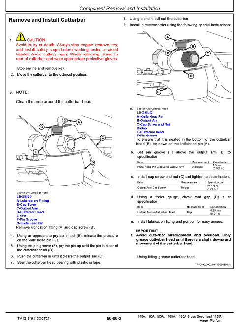 John Deere 1160A, 1180A, 140A, 160A and 180A Auger Platforms Technical Manual (TM121819) John Deere 1160A, 1180A, 140A, 160A and 180A Auger Platforms Technical Manual (TM121819)