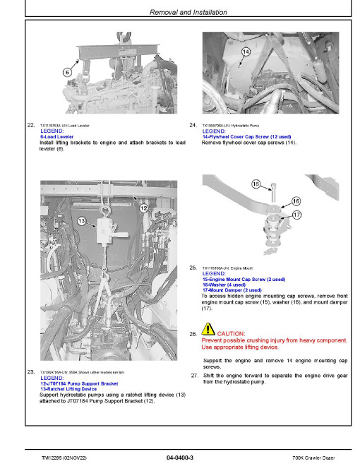 John Deere 700K (SN: E217278-275435) Crawler Dozers Repair Manual (TM12295)