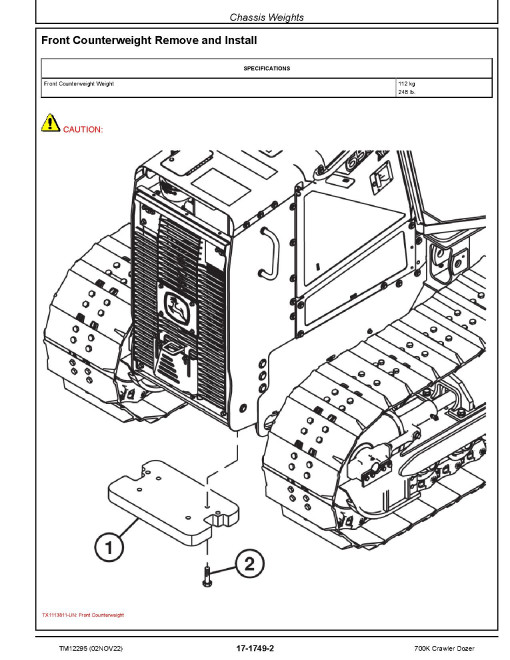 John Deere 700K (SN: E217278-275435) Crawler Dozers Repair Manual (TM12295)