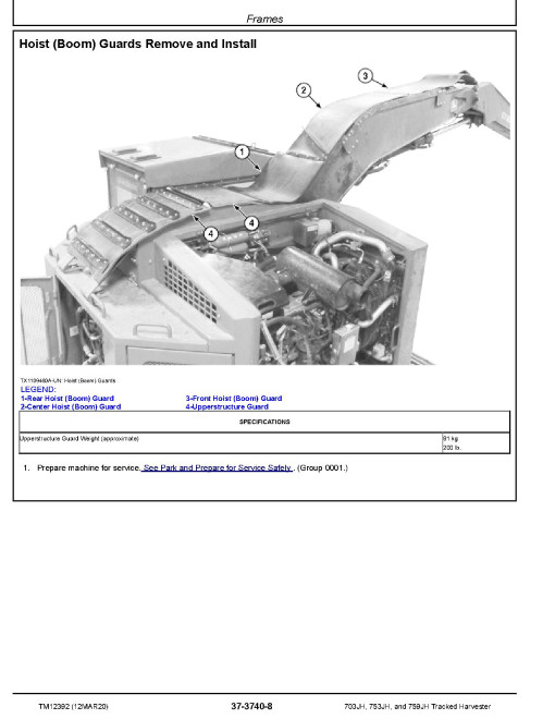 John Deere 703JH, 753JH and 759JH Tracked Harvesters (SN from C220453) Repair Manual (TM12392)