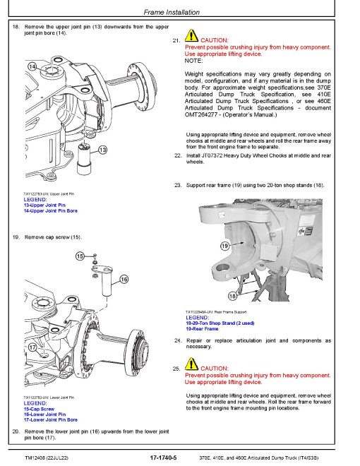John Deere 370E, 410E and 460E iT4/S3B Articulated Dump Trucks (SN: E634583-668586) Repair Manual (TM12408)