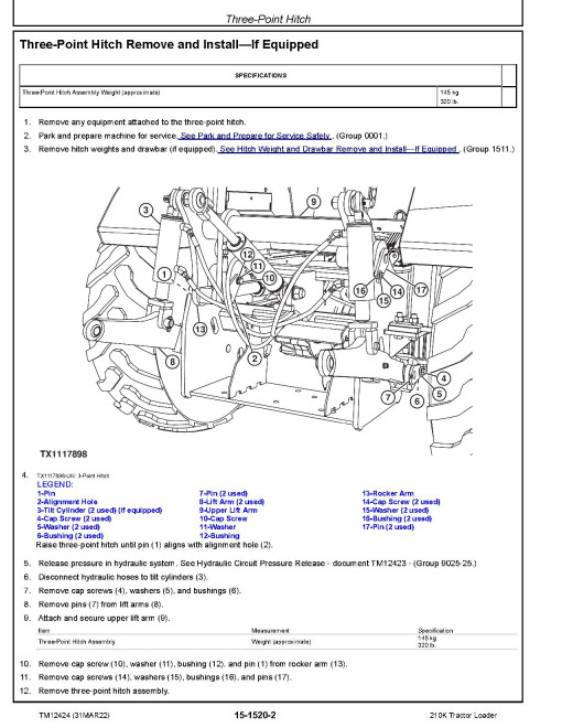 John Deere 210K (SN. from E891000) Tractor Loaders Repair Manual (TM12424) John Deere 210K (SN. from E891000) Tractor Loaders Repair Manual (TM12424)
