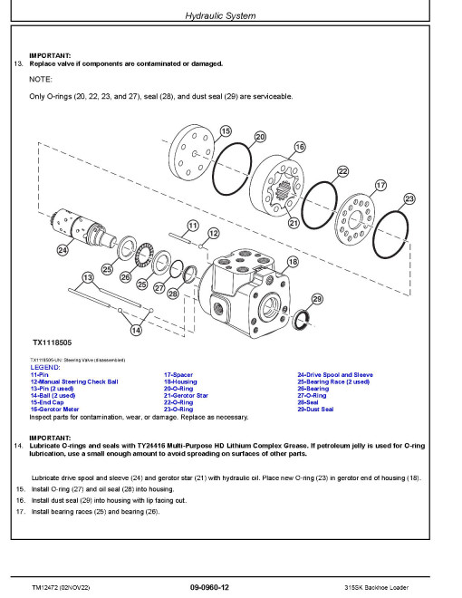 John Deere 315SK Side Shift Backhoe Loaders (SN. from C219607, D229820) Repair Manual (TM12472)