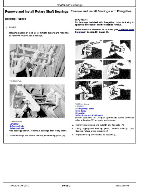 John Deere W210 Combines Repair Manual (TM125219)