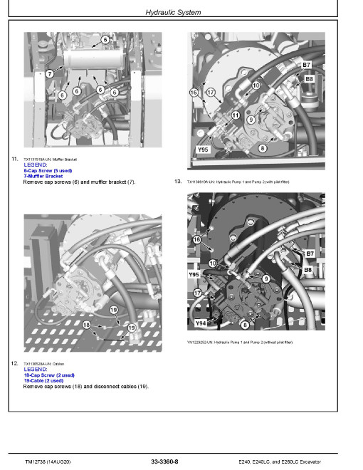 John Deere E240, E240LC and E260LC Crawler Excavators (SN. from C500021, D500178) Repair Manual (TM12738) John Deere E240, E240LC and E260LC Crawler Excavators (SN. from C500021, D500178) Repair Manual (TM12738)