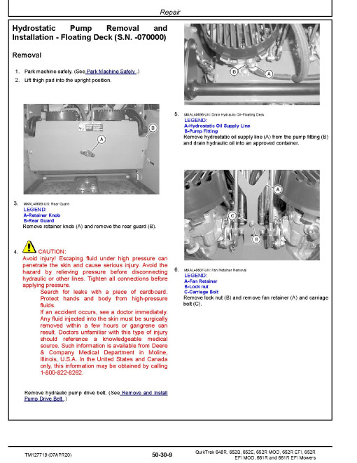 John Deere QuikTrak 648R, 652B, 652E, 652R EFI/MOD, 661R (EFI) Walk-Behind Mowers Technical Manual (TM127719) John Deere QuikTrak 648R, 652B, 652E, 652R EFI/MOD, 661R (EFI) Walk-Behind Mowers Technical Manual (TM127719)