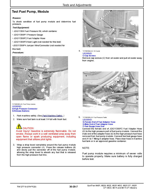 John Deere QuikTrak 648R, 652B, 652E, 652R EFI/MOD, 661R (EFI) Walk-Behind Mowers Technical Manual (TM127719) John Deere QuikTrak 648R, 652B, 652E, 652R EFI/MOD, 661R (EFI) Walk-Behind Mowers Technical Manual (TM127719)