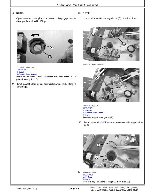 John Deere DB37, DB44, DB50, DB55, DB58, DB60, DB66, DB74, DB80, DB83, DB88, DB90, DB120 Planters Repair Manual (TM127819)