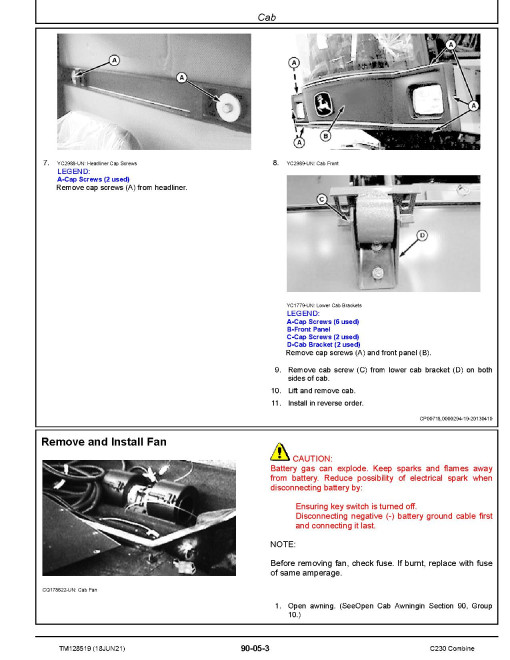 John Deere C230 (4LZ-11, 4LZ-11A) Combines (SN. from 010000) Technical Manual (TM128519)