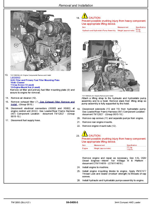 John Deere 344K (SN. from B030077) Compact 4WD Loader with iT4 Engine Repair Manual (TM12930) John Deere 344K (SN. from B030077) Compact 4WD Loader with iT4 Engine Repair Manual (TM12930)