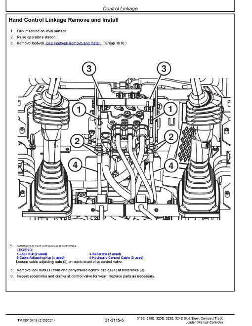 John Deere 319E, 323E Compact Track Loaders, 318E, 320E and 324E Skid Steer Loaders with Manual Conrtols (SN. from J249291) Repair Manual (TM13010X19) John Deere 319E, 323E Compact Track Loaders, 318E, 320E and 324E Skid Steer Loaders with Manual Conrtols (SN. from J249291) Repair Manual (TM13010X19)