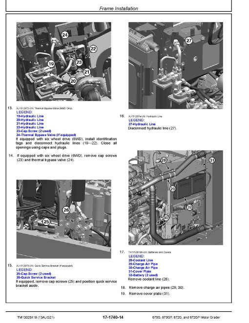 John Deere 670G, 670GP, 672G and 672GP Motor Graders (SN: F656526-678817) Repair Manual (TM13025X19) John Deere 670G, 670GP, 672G and 672GP Motor Graders (SN: F656526-678817) Repair Manual (TM13025X19)