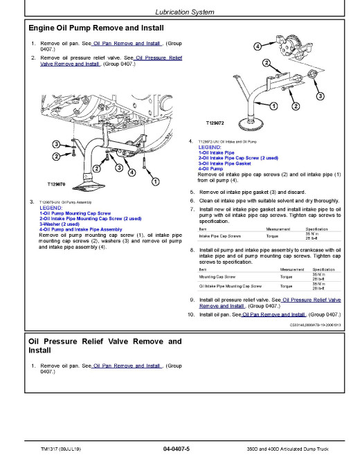 John Deere 350D and 400D Tier 3 Articulated Dump Trucks (SN: 608490-626762) Repair Manual (TM1317)