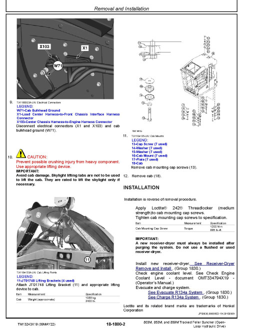John Deere 803M, 853M and 859M (Open Loop Hydraulic Drive) Tracked Feller Bunchers Repair Manual (TM13243X19) John Deere 803M, 853M and 859M (Open Loop Hydraulic Drive) Tracked Feller Bunchers Repair Manual (TM13243X19)