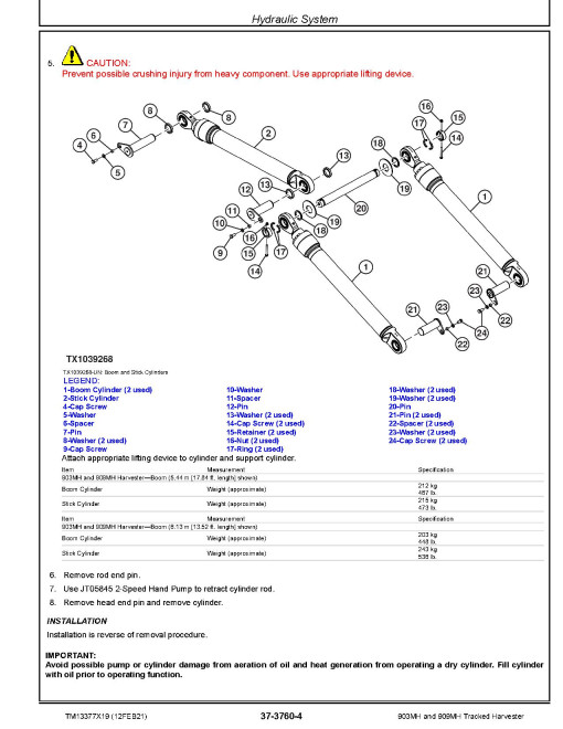 John Deere 903MH and 909MH Tracked Harvesters (SN: C271505-317981; D271505-317981) Repair Manual (TM13377X19)
