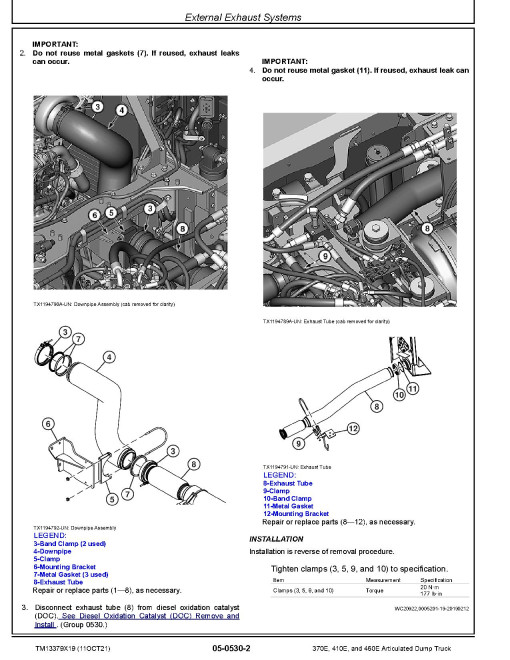 John Deere 370E, 410E and 460E Articulated Dump Trucks (SN: F668588-708124) Repair Manual (TM13379X19)