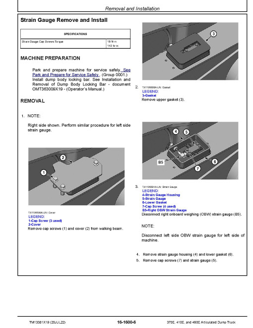 John Deere 370E, 410E and 460E Articulated Dump Trucks (SN: C668587-708124, D668587-708124) Repair Manual (TM13381X19)