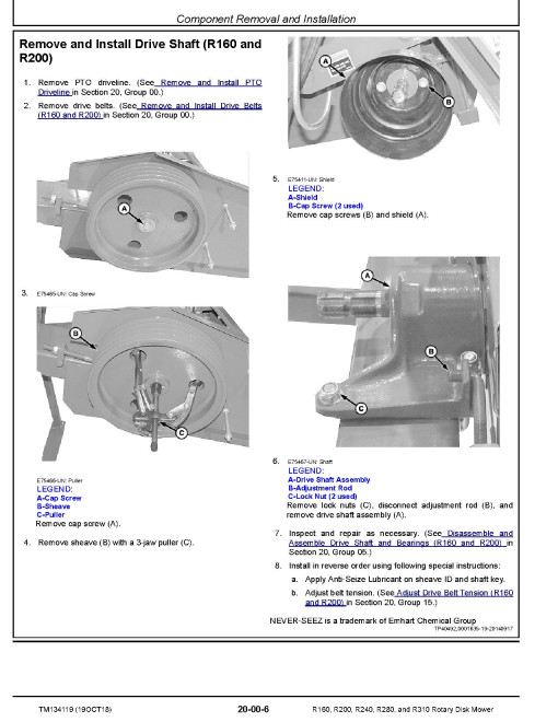 John Deere R160, R200, R240, R280 and R310 Rotary Disk Mowers Repair Manual (TM134119) John Deere R160, R200, R240, R280 and R310 Rotary Disk Mowers Repair Manual (TM134119)