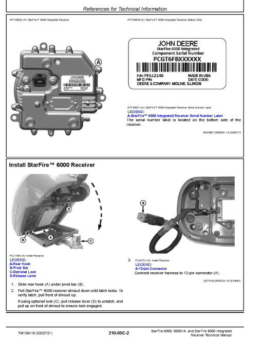 John Deere StarFire™ 6000 Integrated receiver, StarFire™ 6000 and 6000HA System Technical Manual (TM135419)