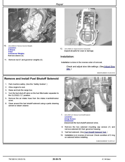 John Deere A1 M-Gator Military Utility Vehicles (SN. from 010001) Technical Manual (TM138319) John Deere A1 M-Gator Military Utility Vehicles (SN. from 010001) Technical Manual (TM138319)