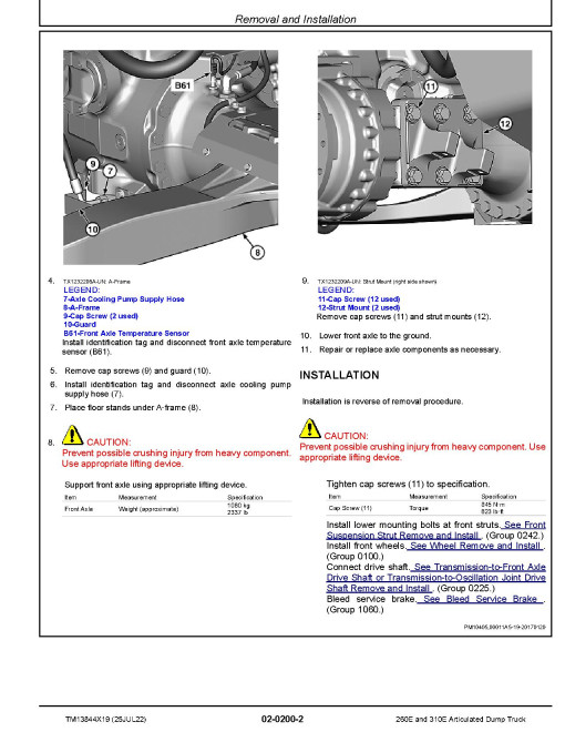 John Deere 260E and 310E Articulated Dump Trucks (SN. from D677827) Repair Manual (TM13844X19)