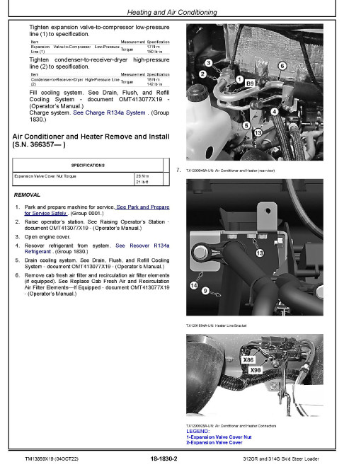 John Deere 312GR and 314G Skid Steer Loaders (SN. from G298752) Repair Manual (TM13859X19)