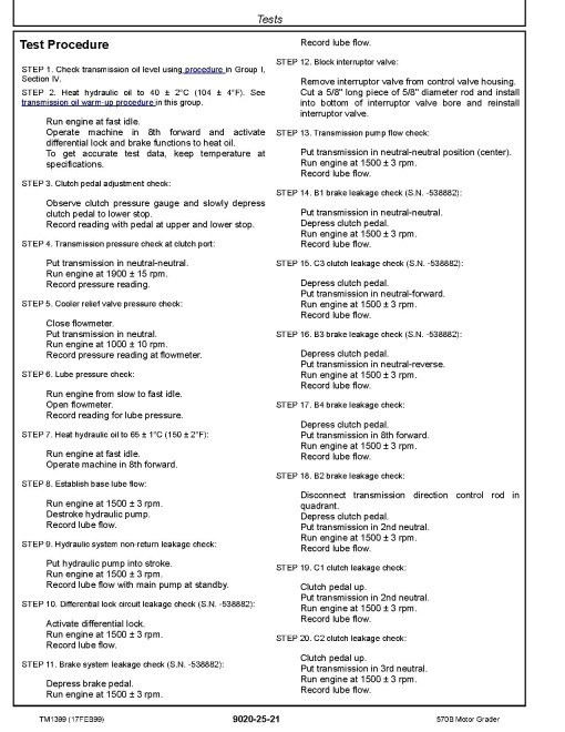 John Deere 570B Motor Graders Operation and Test Manual (TM1399) John Deere 570B Motor Graders Operation and Test Manual (TM1399)