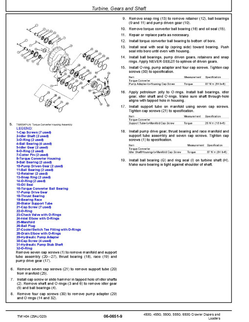 John Deere 450G, 550G, 650G Crawler Dozers, 455G and 555G Crawler Loaders Repair Manual (TM1404) John Deere 450G, 550G, 650G Crawler Dozers, 455G and 555G Crawler Loaders Repair Manual (TM1404)