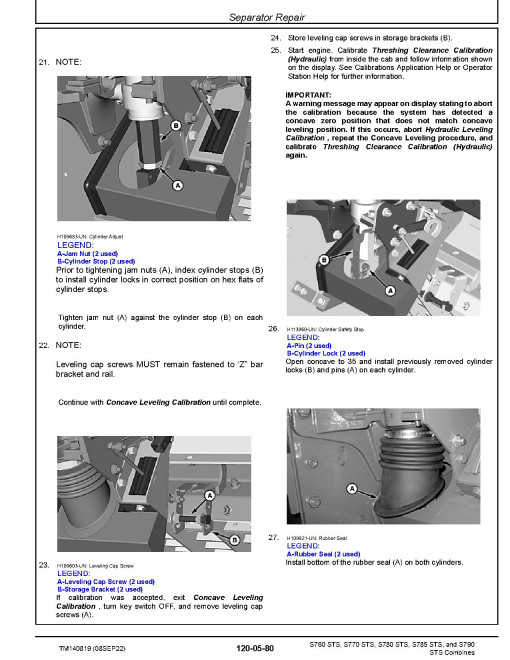 John Deere S760, S770, S780, S785 and S790 MY2018-2019 STS Combines Repair Manual (TM140819)