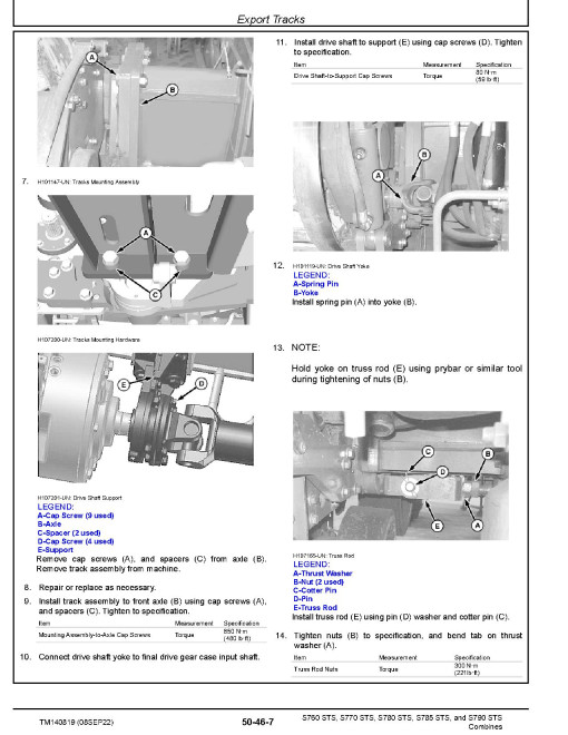 John Deere S760, S770, S780, S785 and S790 MY2018-2019 STS Combines Repair Manual (TM140819)